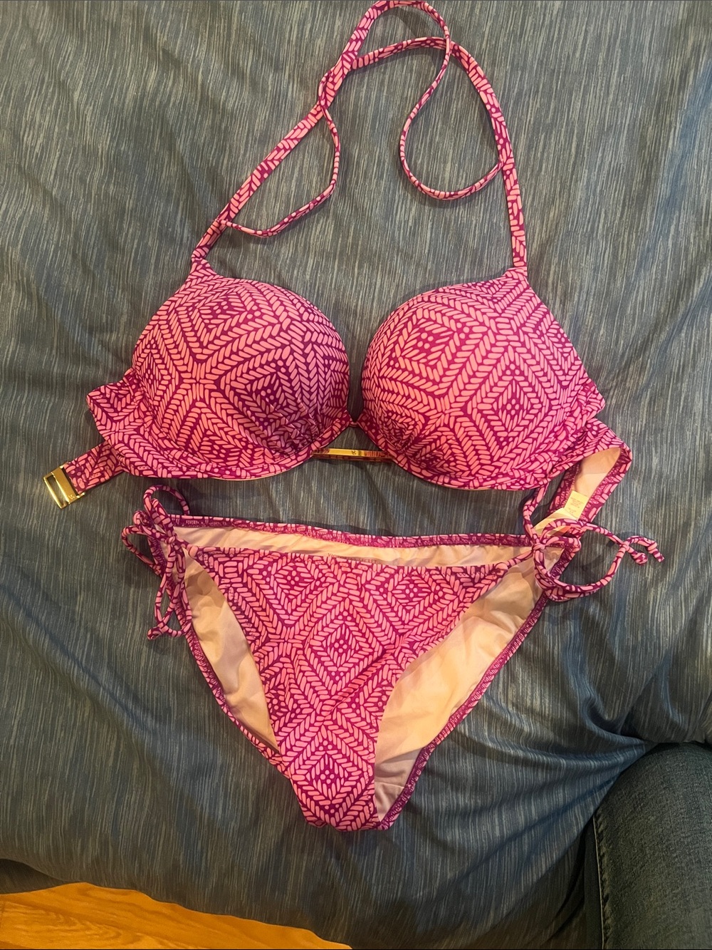 Victoria's Secret Pink Patterned Push-Up Bikini Set 34 D top and Medium bottoms